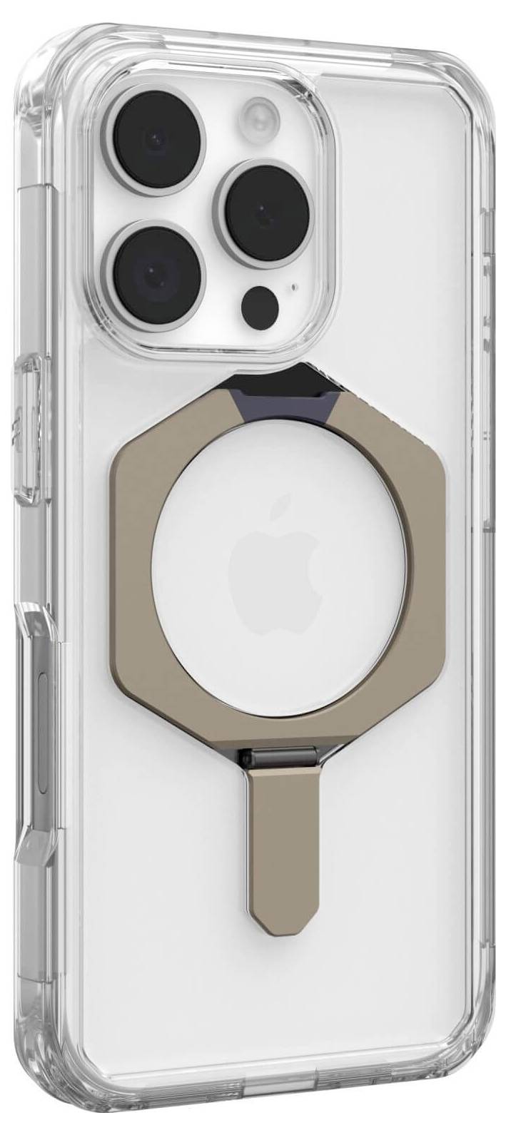 Durchsichtige Handyhülle mit aufgesetztem Magnetring, geeignet für kabelloses Laden und Halten des Handys.