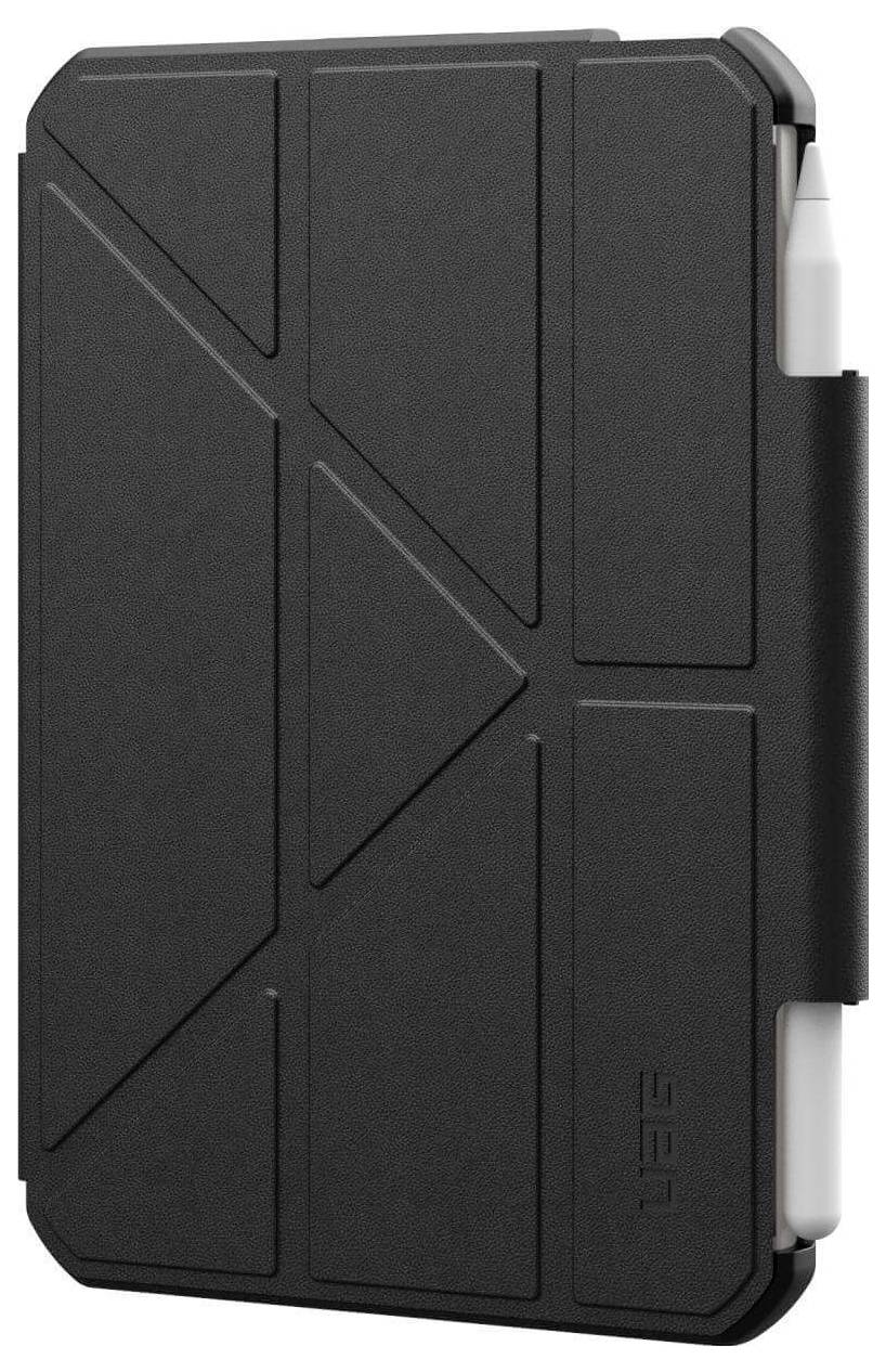 Eine schwarze Schutzhülle für ein Tablet mit integriertem Stifthalter rechts.