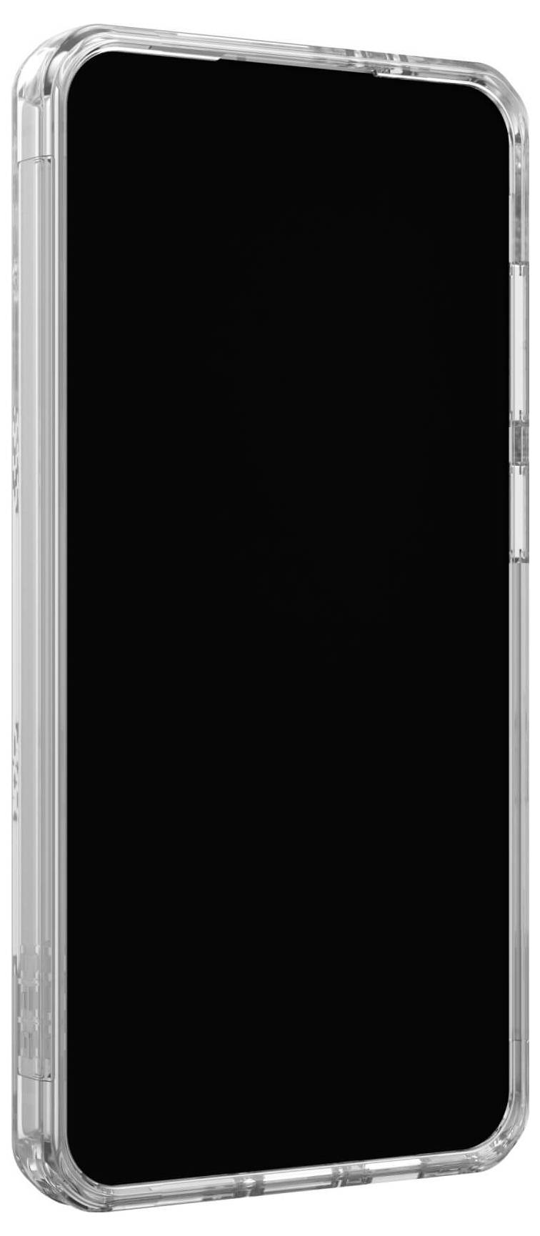 Ein Smartphone mit schwarzem Bildschirm und klarer Schutzhülle.