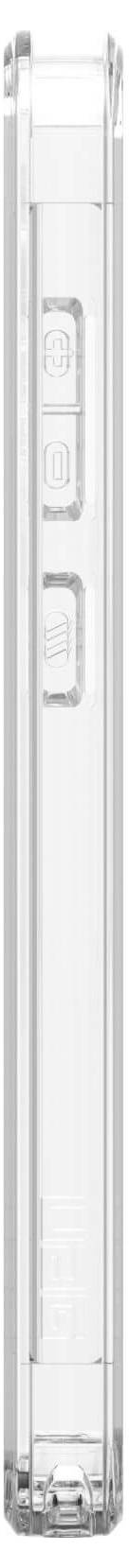 Ein langer, schmaler, durchsichtiger Gegenstand mit zwei sichtbaren Tasten an der Seite; könnte ein Gehäuse für ein elektronisches Gerät sein.