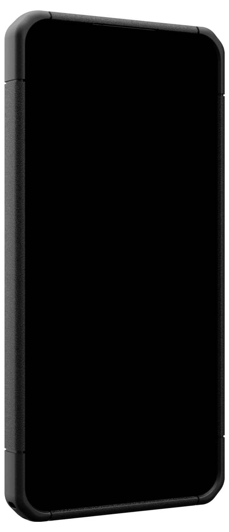 Rechteckiges, schwarzes elektronisches Gerät, vertikal orientiert, mit abgerundeten Ecken und einem glatten, minimalistischen Design.