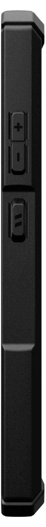 Schwarzer, rechteckiger Gegenstand mit zwei Tasten an der Oberseite und einem Display in der Mitte.