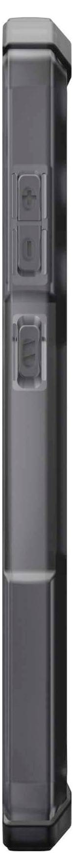 Eine schwarze Fernbedienung mit wenigen Tasten, vertikal ausgerichtet.