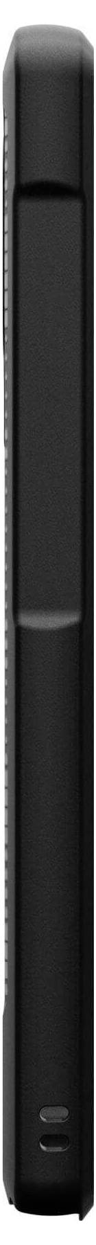 Ein schwarzes elektrisches Rasiergerät, vertikal ausgerichtet, mit ergonomischem Design.