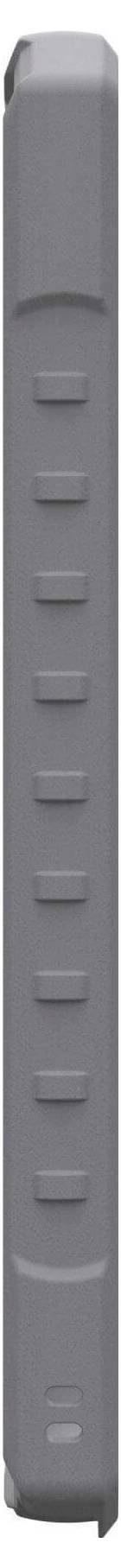 Eine graue Fernbedienung ohne sichtbare Tastenbeschriftung in vertikaler Position.