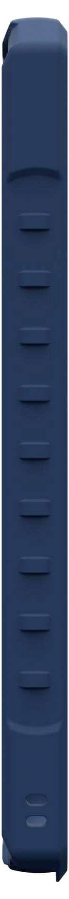 Eine dunkelblaue vertikale Leiste mit horizontalen Linien, möglicherweise Teil eines Regals oder Gehäuses.