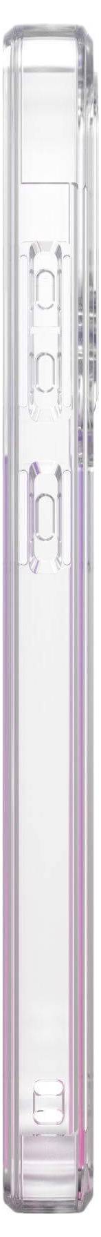 Transparente Hülle eines modernen Smartphones, seitliche Ansicht mit sichtbarer Lautstärketaste.