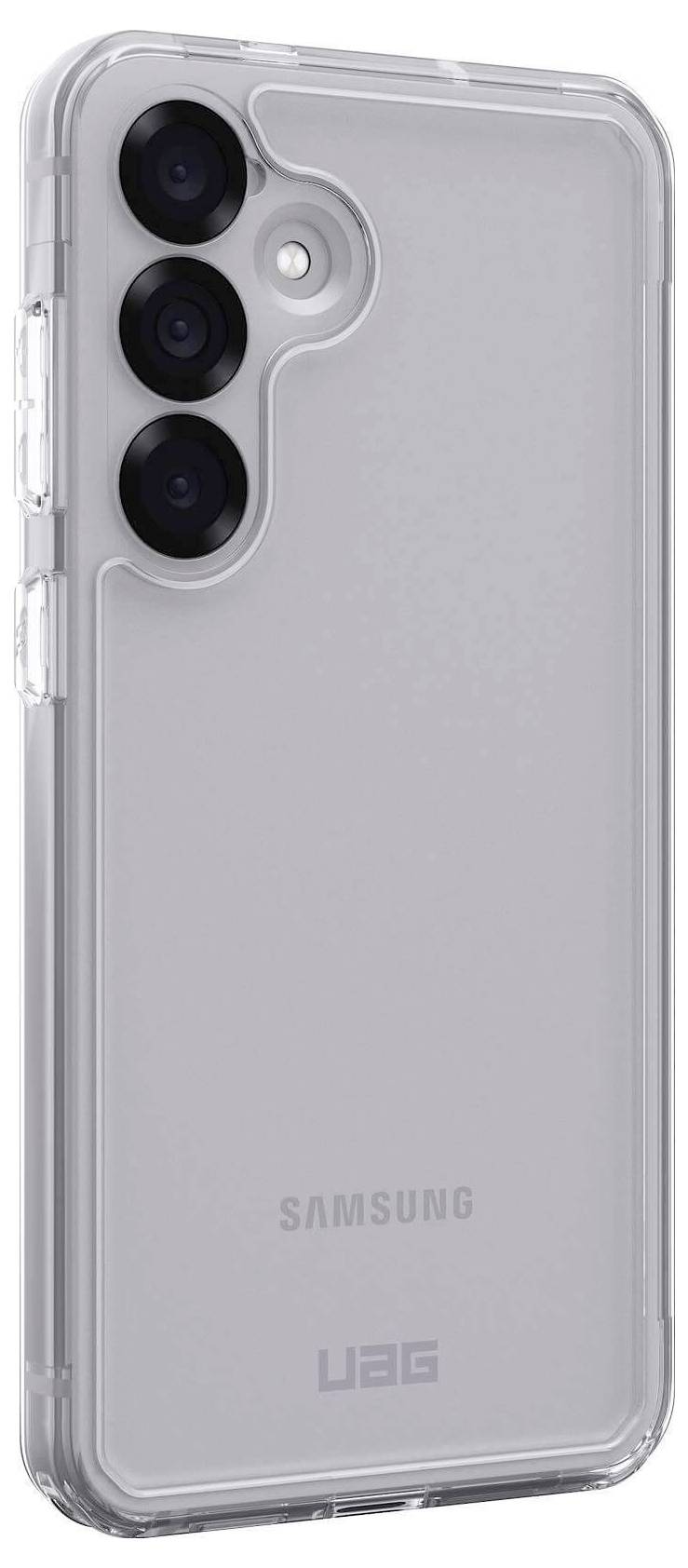 Durchsichtige Handyhülle von UAG für ein Samsung-Smartphone, zeigt drei Kameralinsen auf der Rückseite.