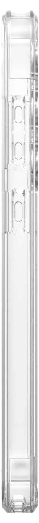 Durchsichtige Hülle für ein rechteckiges elektronisches Gerät. Sichtbare Knopf-Aussparungen und verstärkte Ecken für zusätzlichen Schutz.