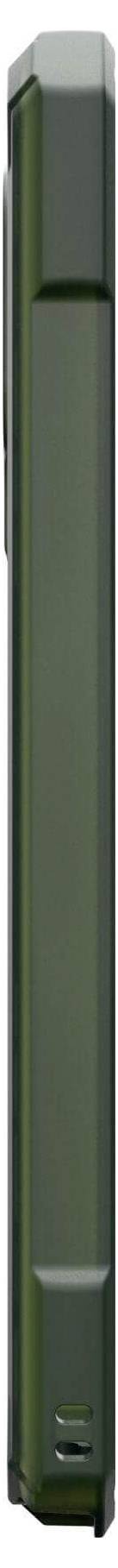 Seitliche Ansicht eines geschlossenen, grünen Klapptelefons.