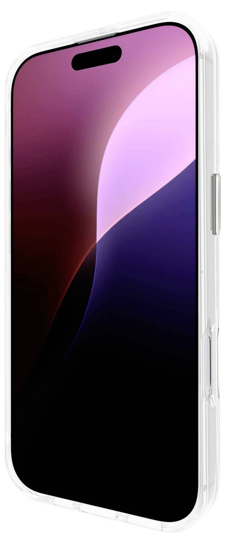 Ein modernes Smartphone mit Display in rosa und lila Tönen, leicht zur Seite geneigt, zeigt keine sichtbaren Apps oder Symbole.