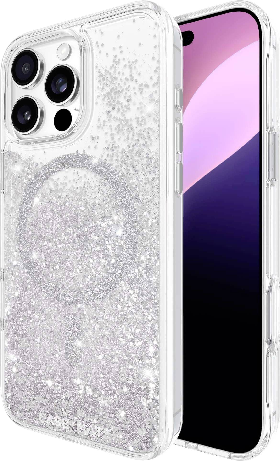 Case-Mate Waterfall Backcover Apple iPhone 16 Pro Max Silber (Sterneeffekt) Induktives Laden, MagSafe kompatibel CM054612