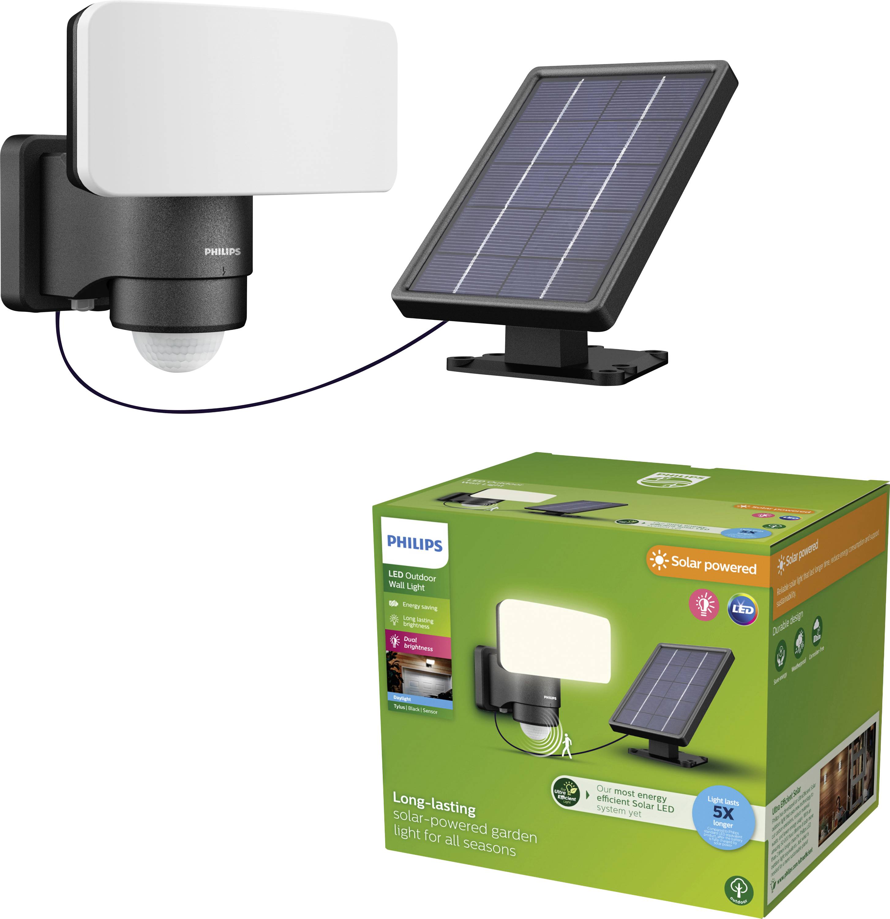 Philips LED Tylus 929004632401 Solar-Außenwandleuchte mit Bewegungsmelder LED 6 W Schwarz