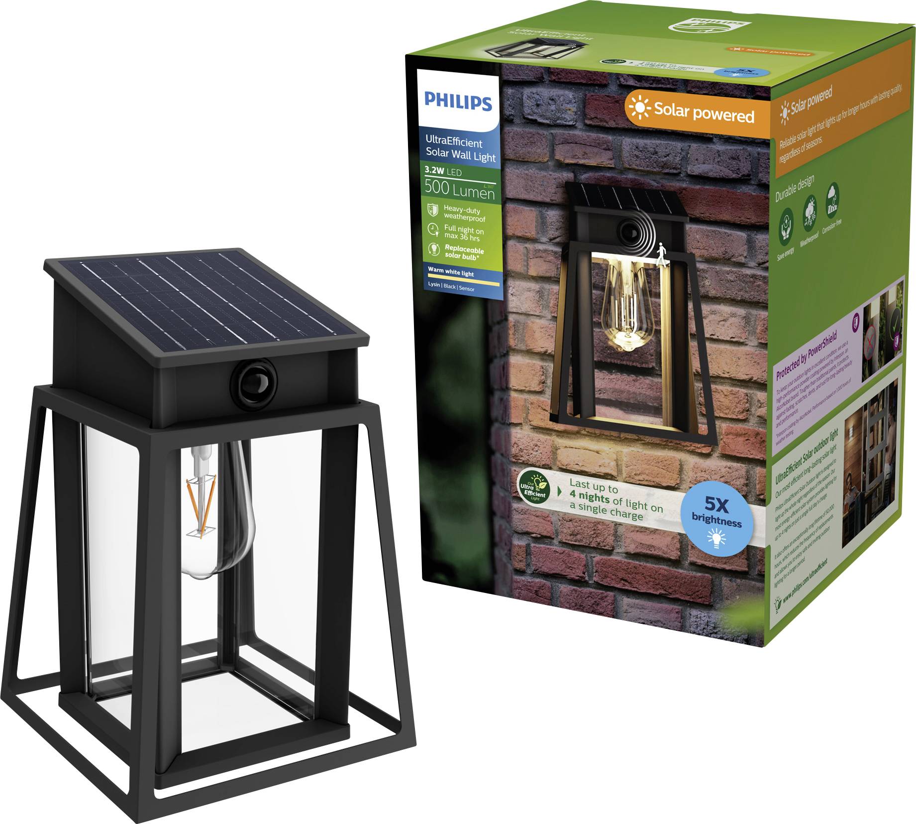 Philips LED Lysin 929004632801 Solar-Außenwandleuchte mit Bewegungsmelder LED 3.2W Schwarz