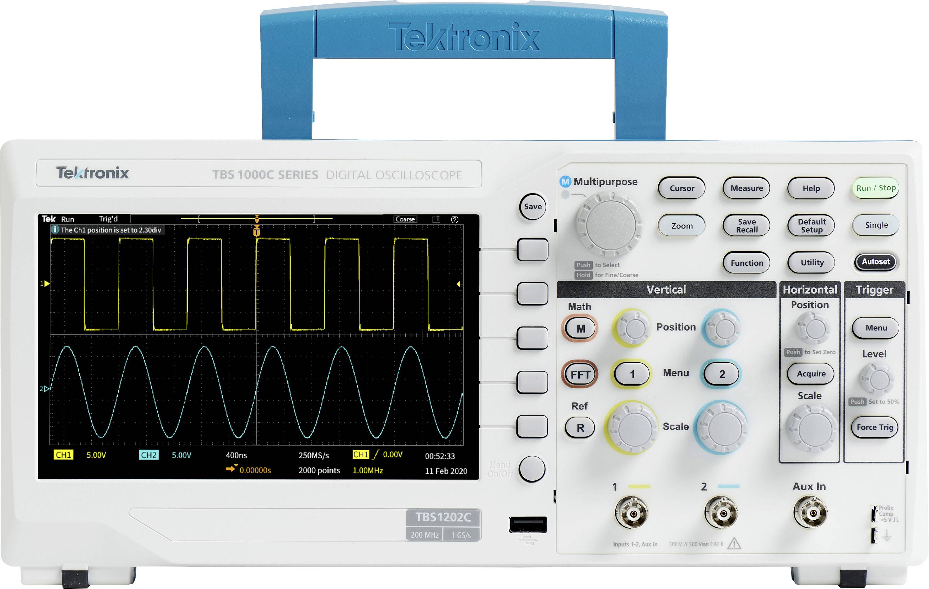 Tektronix TBS1052C-EDU Digital-Oszilloskop 50MHz 2-Kanal 1 GSa/s 20 kpts 1St.
