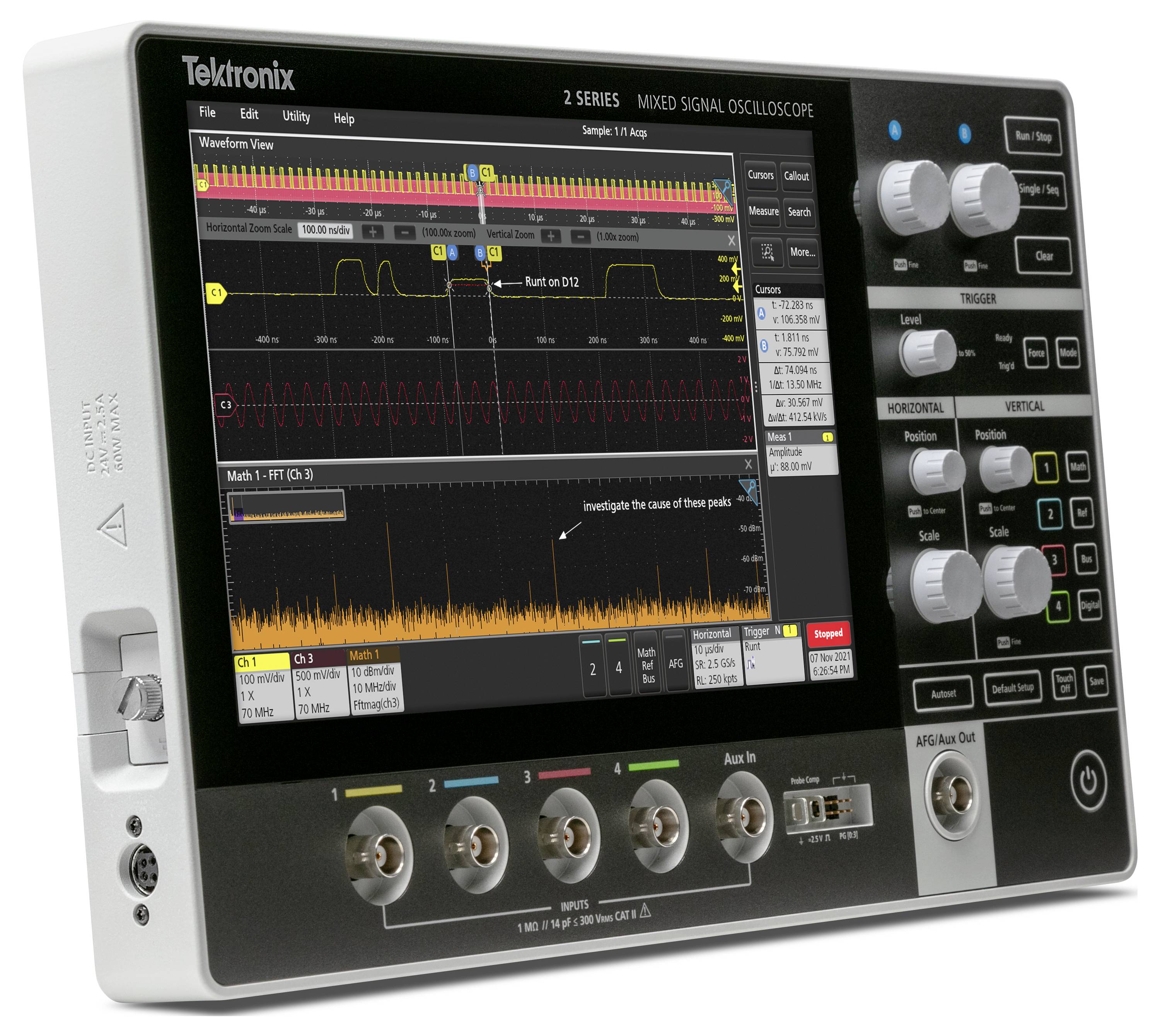 Tektronix MSO24-EDU 2-BW-200 Digital-Oszilloskop 200MHz 1.25 GSa/s 10000 kpts 1St.