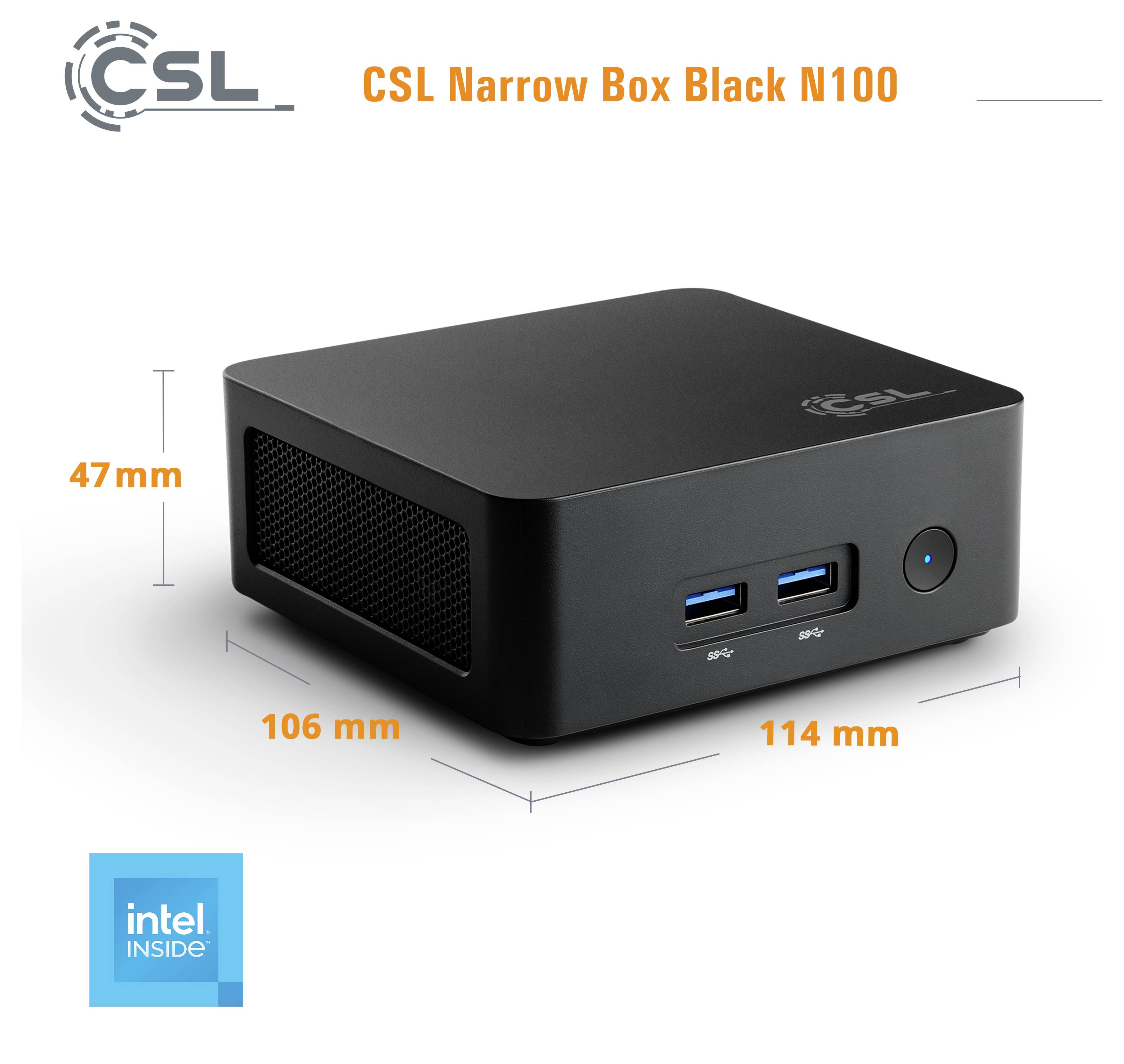 CSL Computer Mini PC Narrow Box Black Intel® N N100 3400GHz 16GB RAM 500GB SSD Intel Intel® UHD Graphics 92970