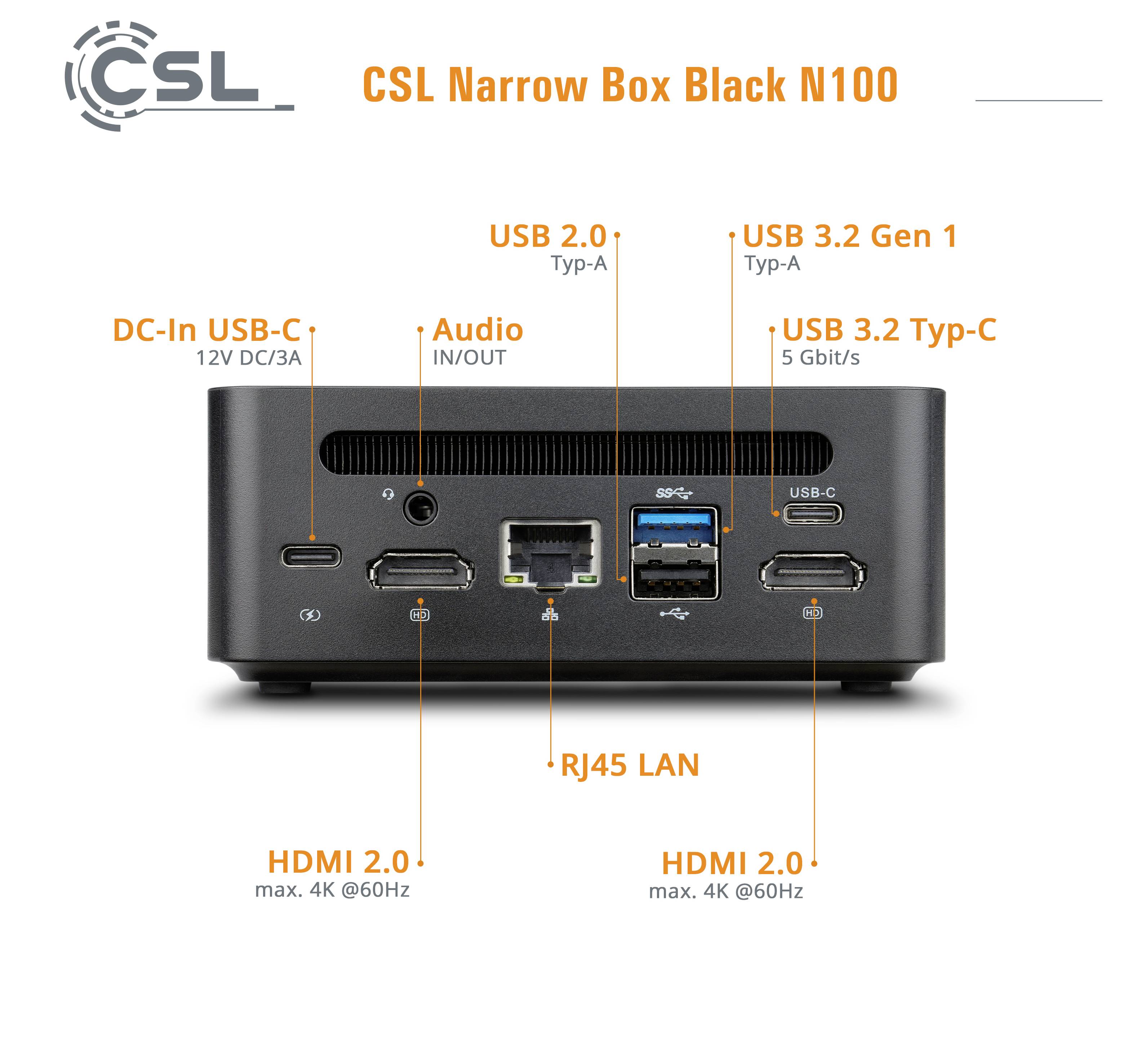 CSL Computer Mini PC Narrow Box Black Intel® N N100 3400GHz 32GB RAM 4000GB SSD Intel Intel® UHD Graphics 92960