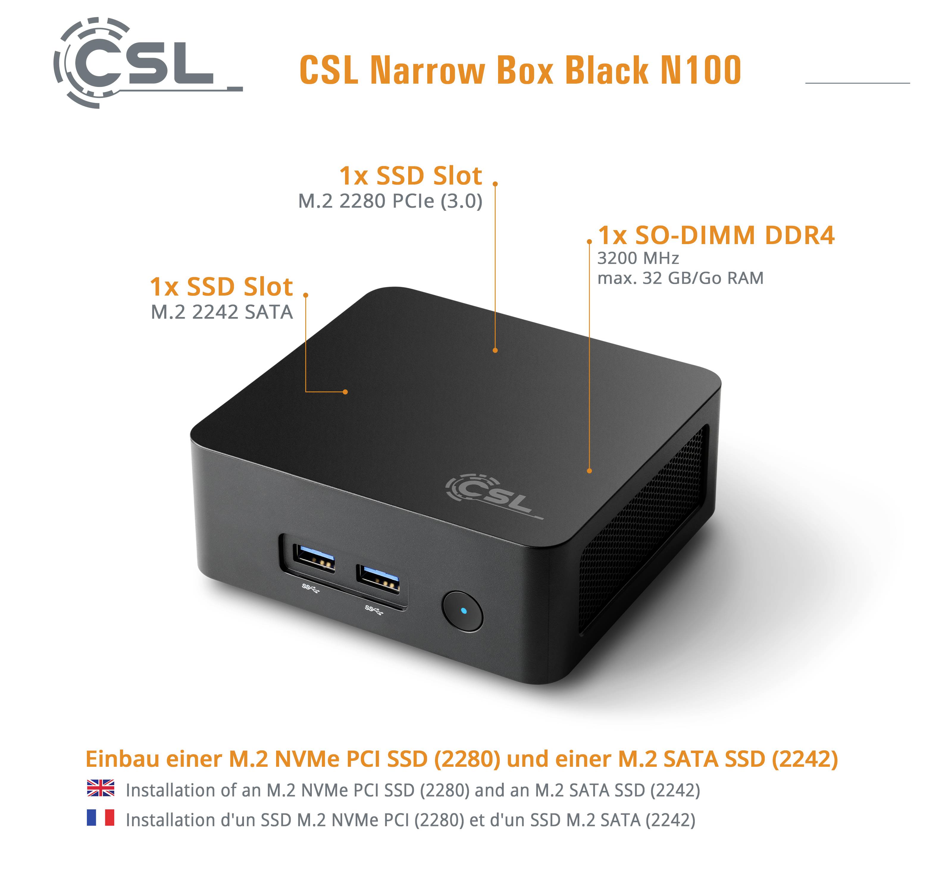 CSL Computer Mini PC Narrow Box Black Intel® N N100 3400GHz 32GB RAM 500GB SSD Intel Intel® UHD Graphics 92954
