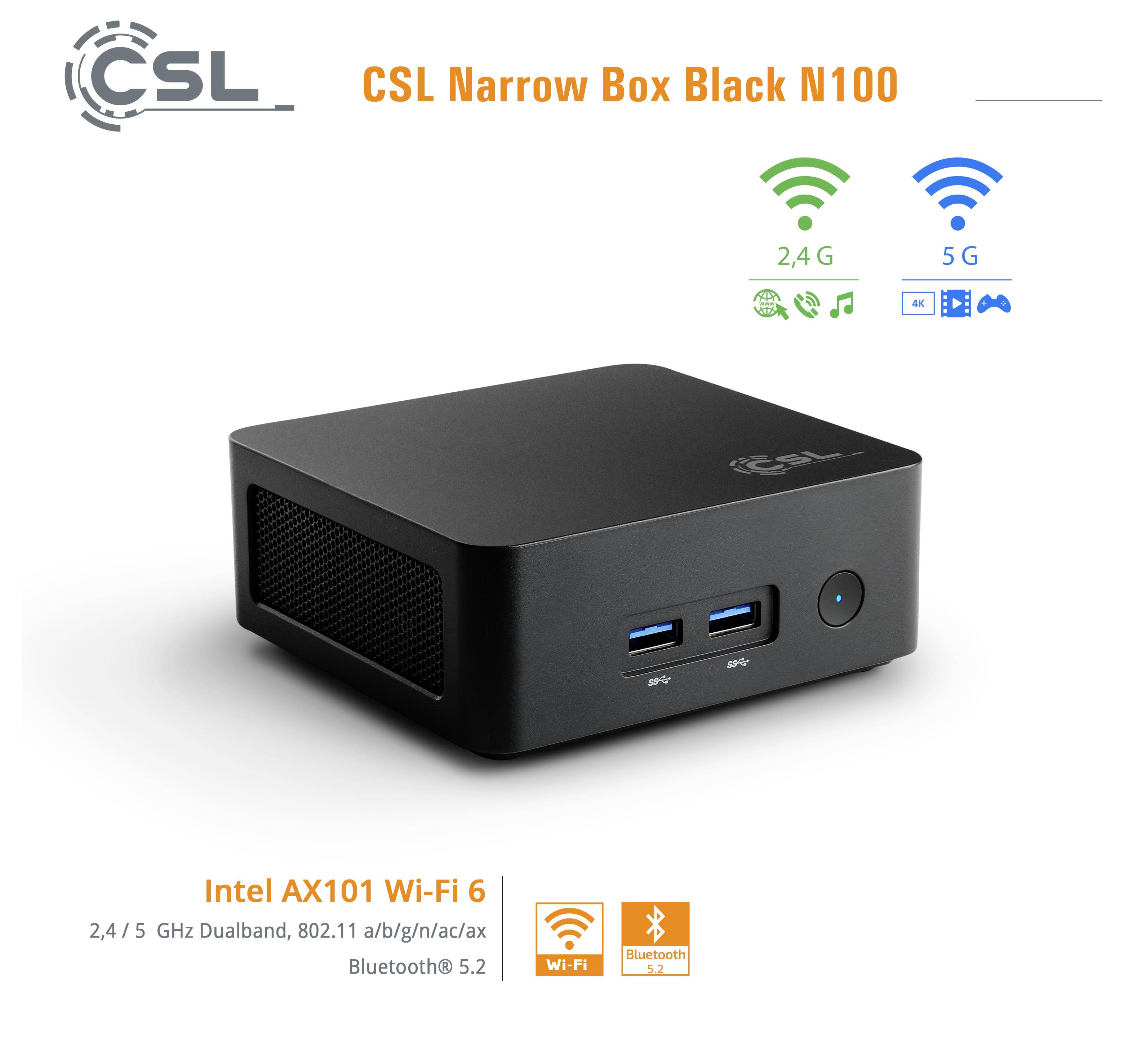 CSL Computer Mini PC Narrow Box Black Intel® N N100 3400GHz 32GB RAM 1000GB SSD Intel Intel® UHD Graphics 92980