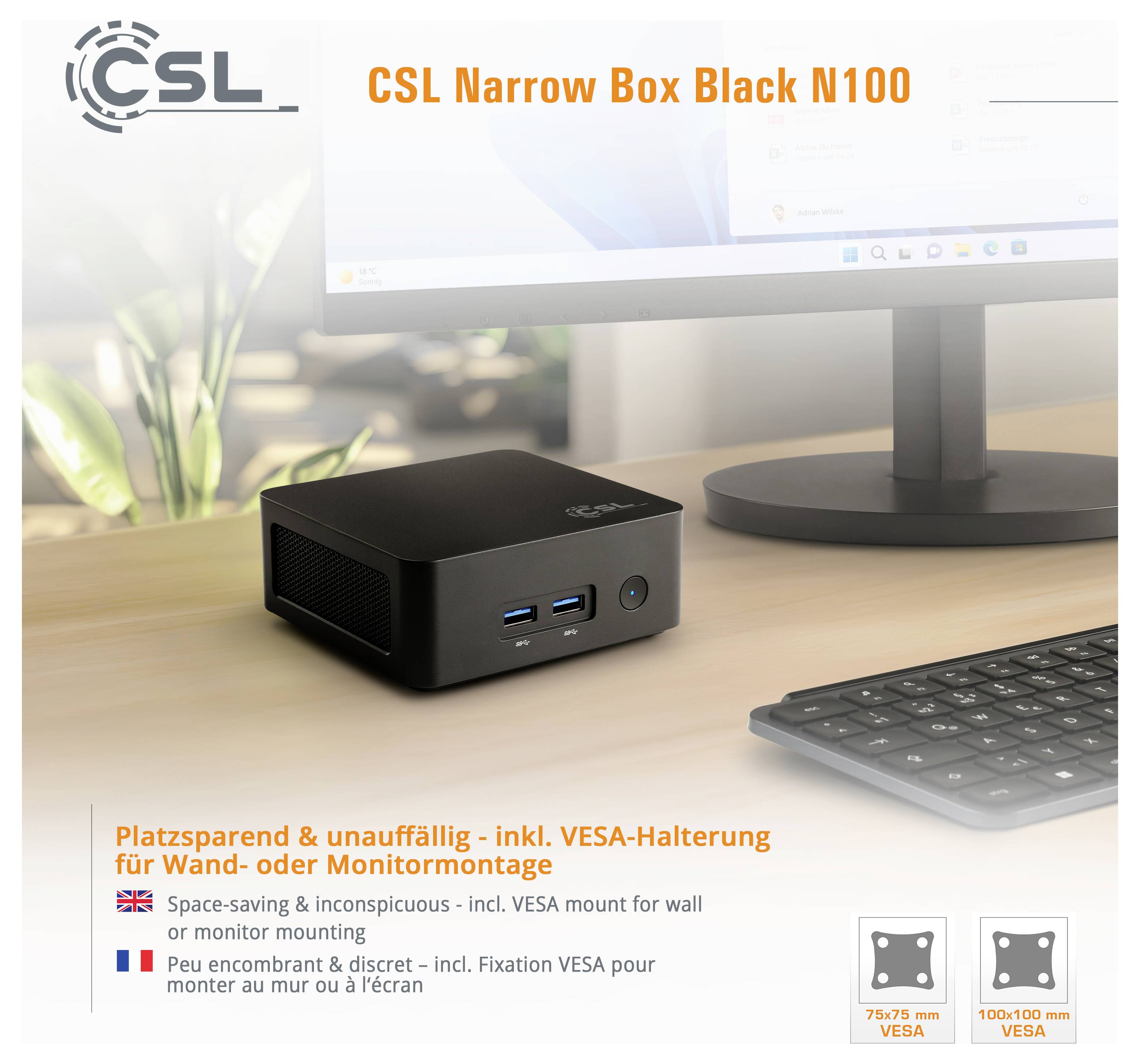 CSL Computer Mini PC Narrow Box Black Intel® N N100 3400GHz 16GB RAM 500GB SSD Intel Intel® UHD Graphics 92946