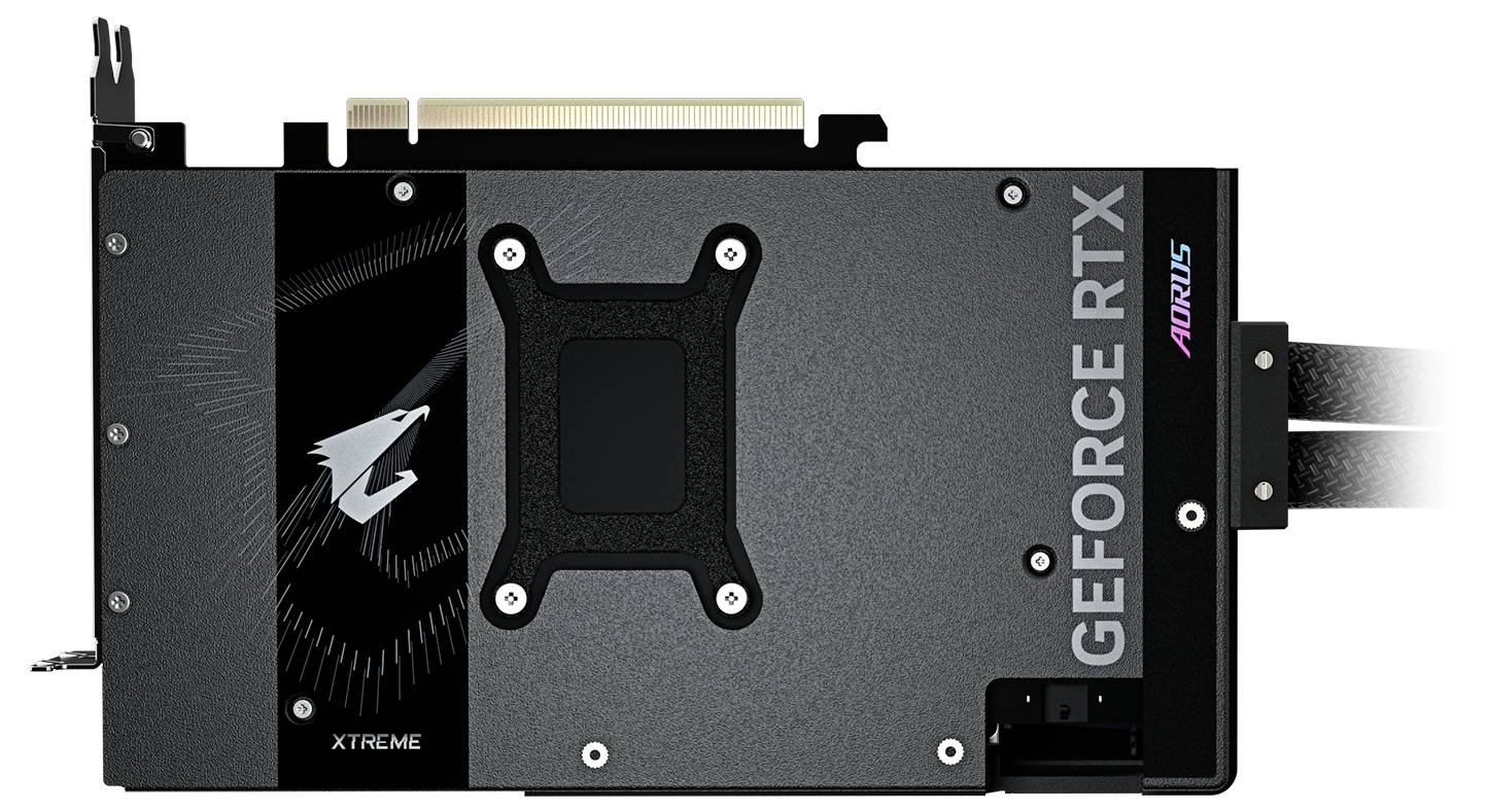 Eine Grafikkarte mit der Aufschrift 'GEFORCE RTX' und 'AORUS', zeigt das Logo eines Adlers. Links ist die Aufschrift 'XTREME'.