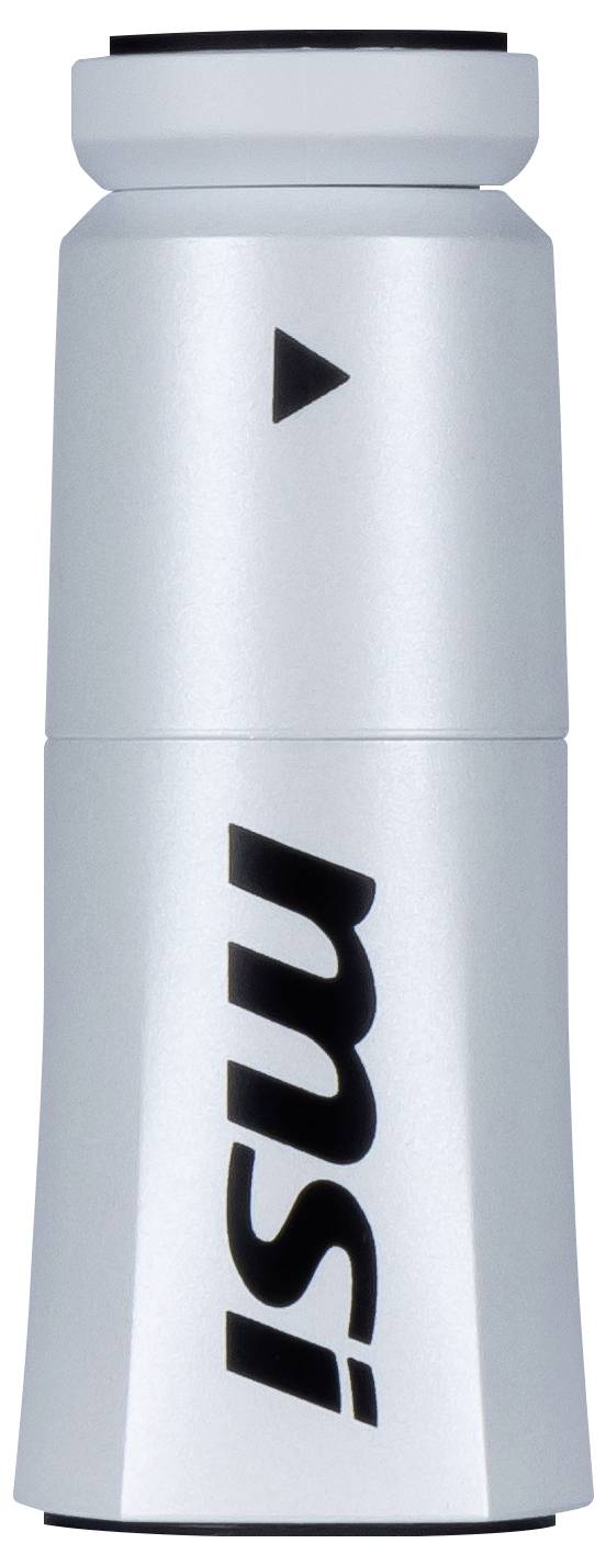 Ein silbernes technisches Gerät mit dem Schriftzug 'msi' und einem Pfeilsymbol nach oben.