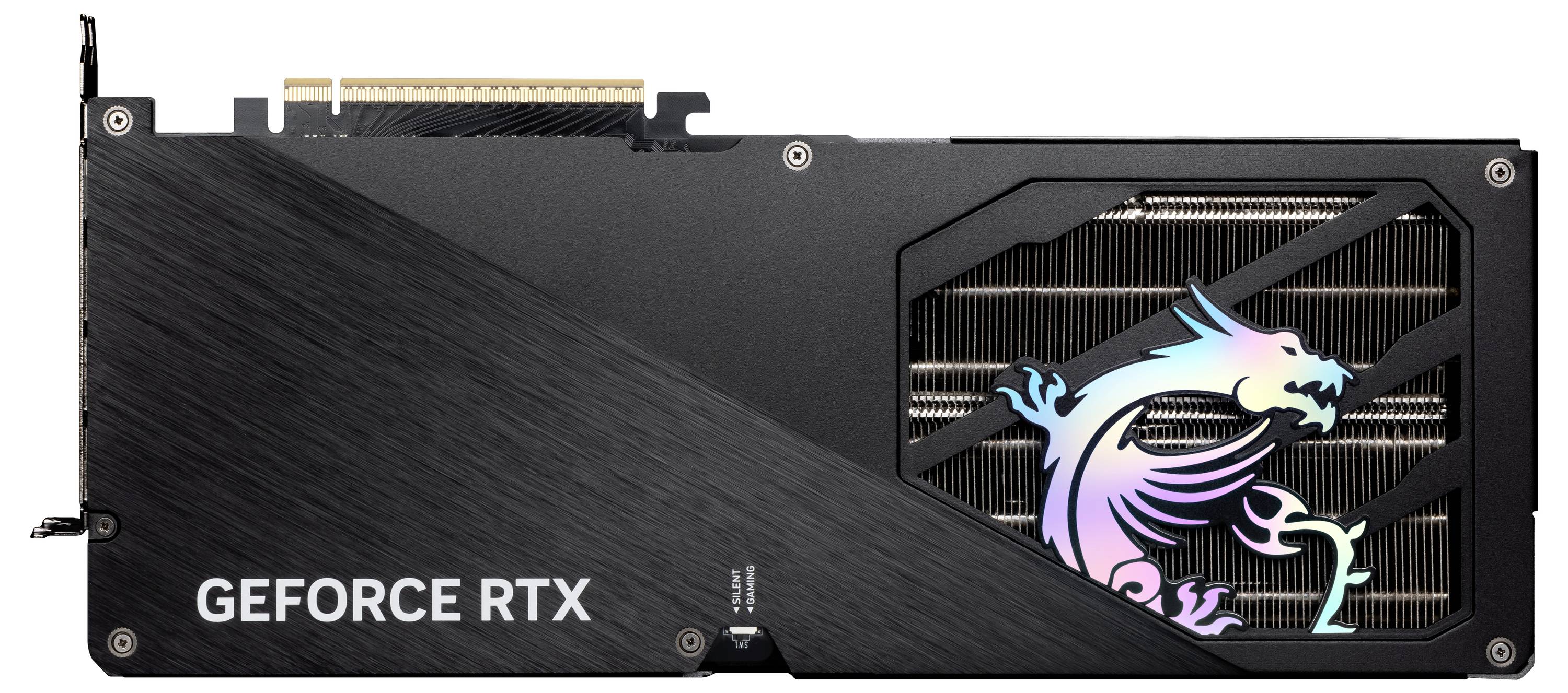 Grafikkarte mit der Aufschrift 'GEFORCE RTX' und einem bunten Drachenmotiv auf der Kühlfläche.