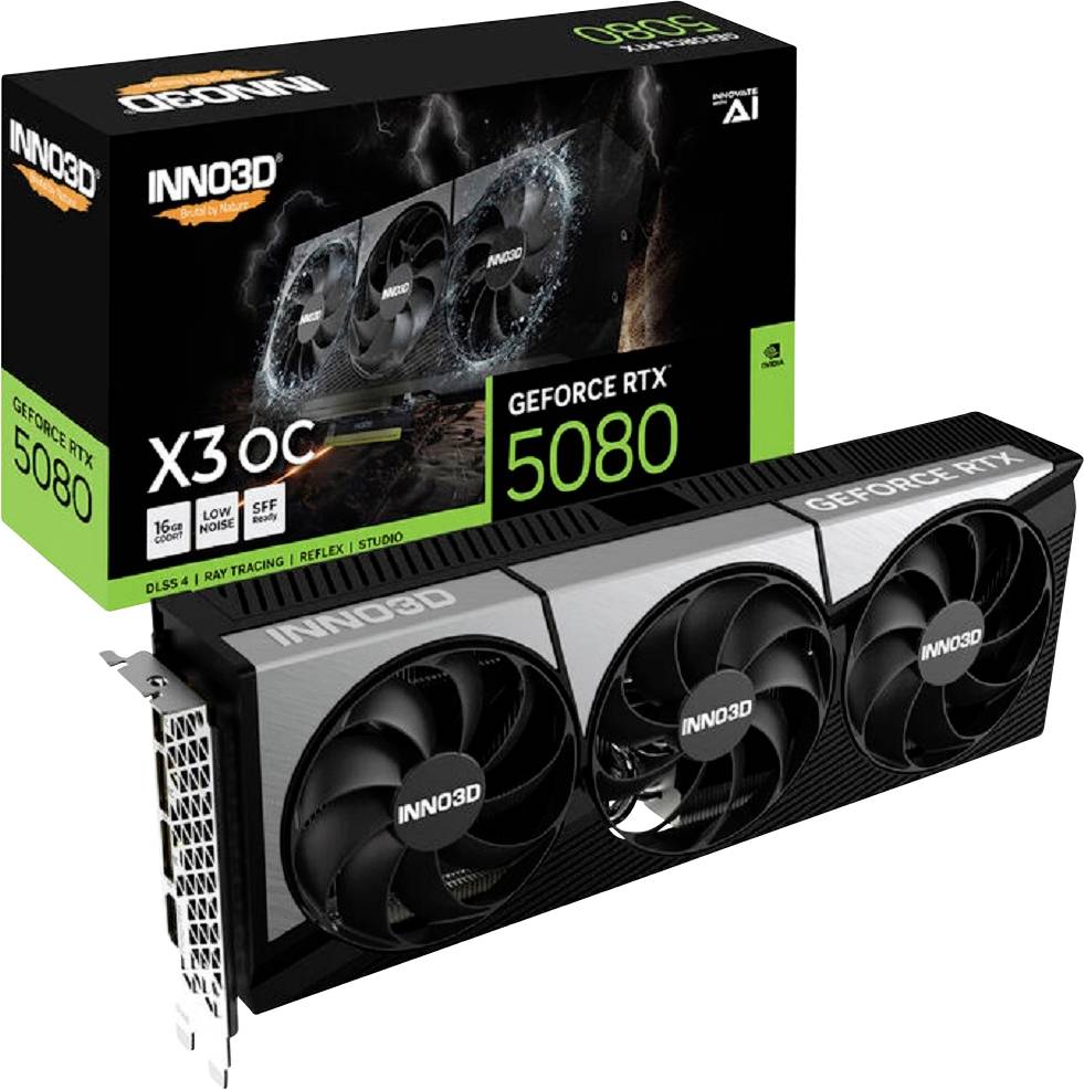Inno 3D Grafikkarte Nvidia RTX 5080 X3 OC 16GB G 16GB GDDR7-RAM PCIe x16 HDMI® 2.1, DisplayPort 2.1 NVIDIA G-Sync, Übertaktet