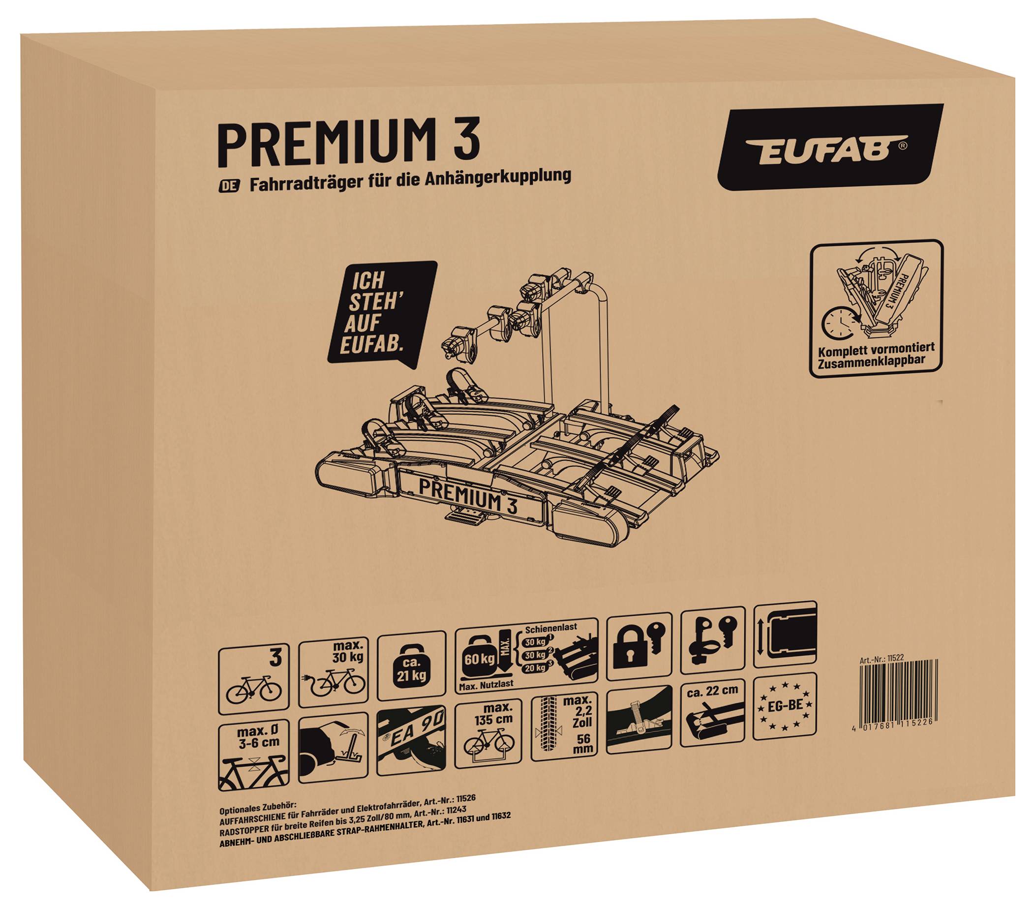 Eufab Fahrradträger Premium III 11522 Anzahl Fahrräder=3