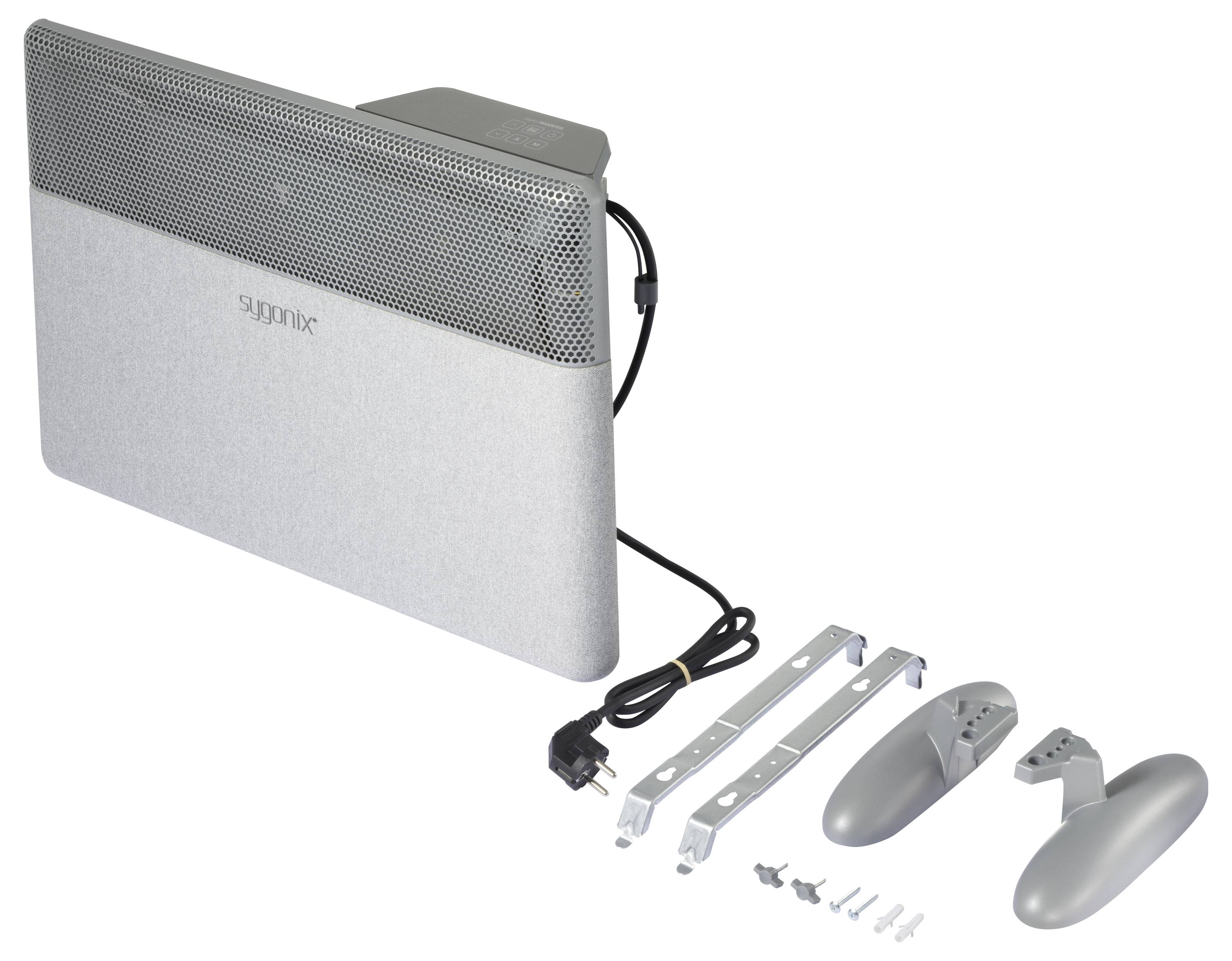 Flacher, an der Wand montierbarer Heizkörper mit Netzkabel. Enthält Halterungen und Montagematerial.