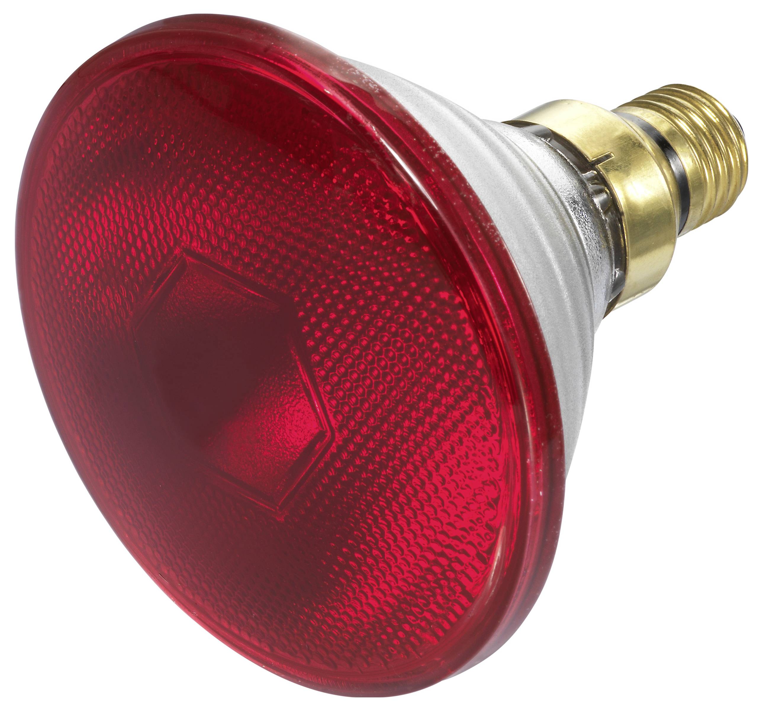 Eine rote Infrarot-Wärmelampenbirne mit Metallgewinde, verwendet für Heizanwendungen.