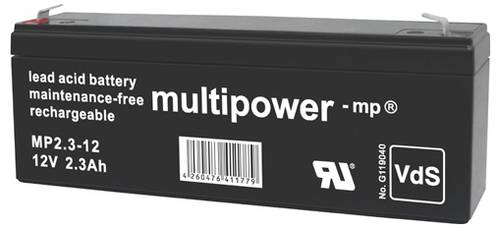 multipower MP2,3-12 301074 Batterie au plomb 12 V 2.3 Ah plomb (AGM) (l x H x P) 178 x 66 x 34 mm cosses plates 4,8 mm