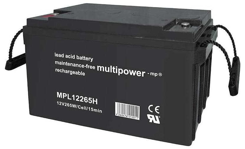 Schwarze, wartungsfreie Blei-Säure-Batterie 'multipower - mp' mit CE-Kennzeichnung, Modell MPL12265H, 12V 26.5W/Cell.