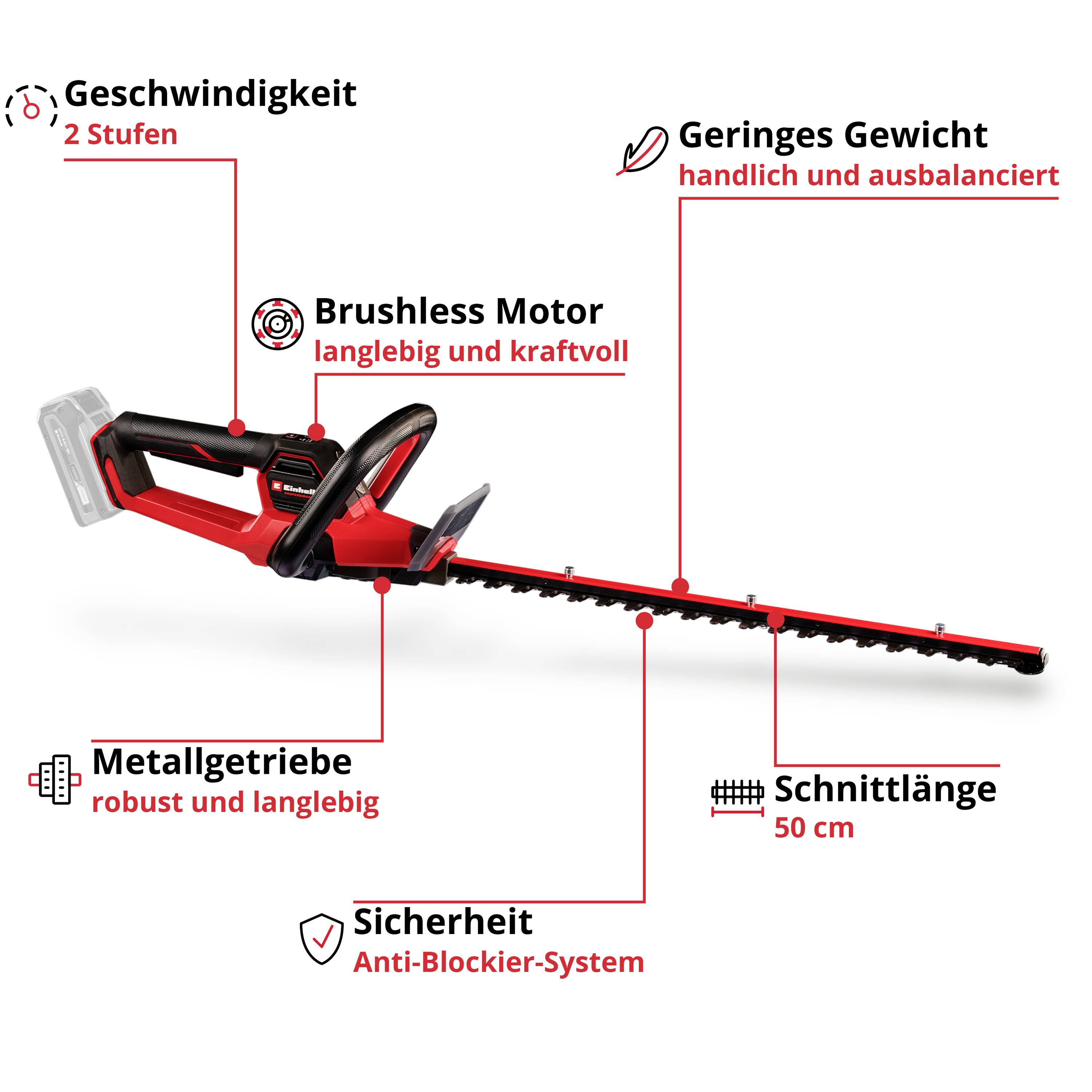 Einhell Professional GP-CH 18/50 Li BL-Solo Akku-Heckenschere 18 V 560 mm