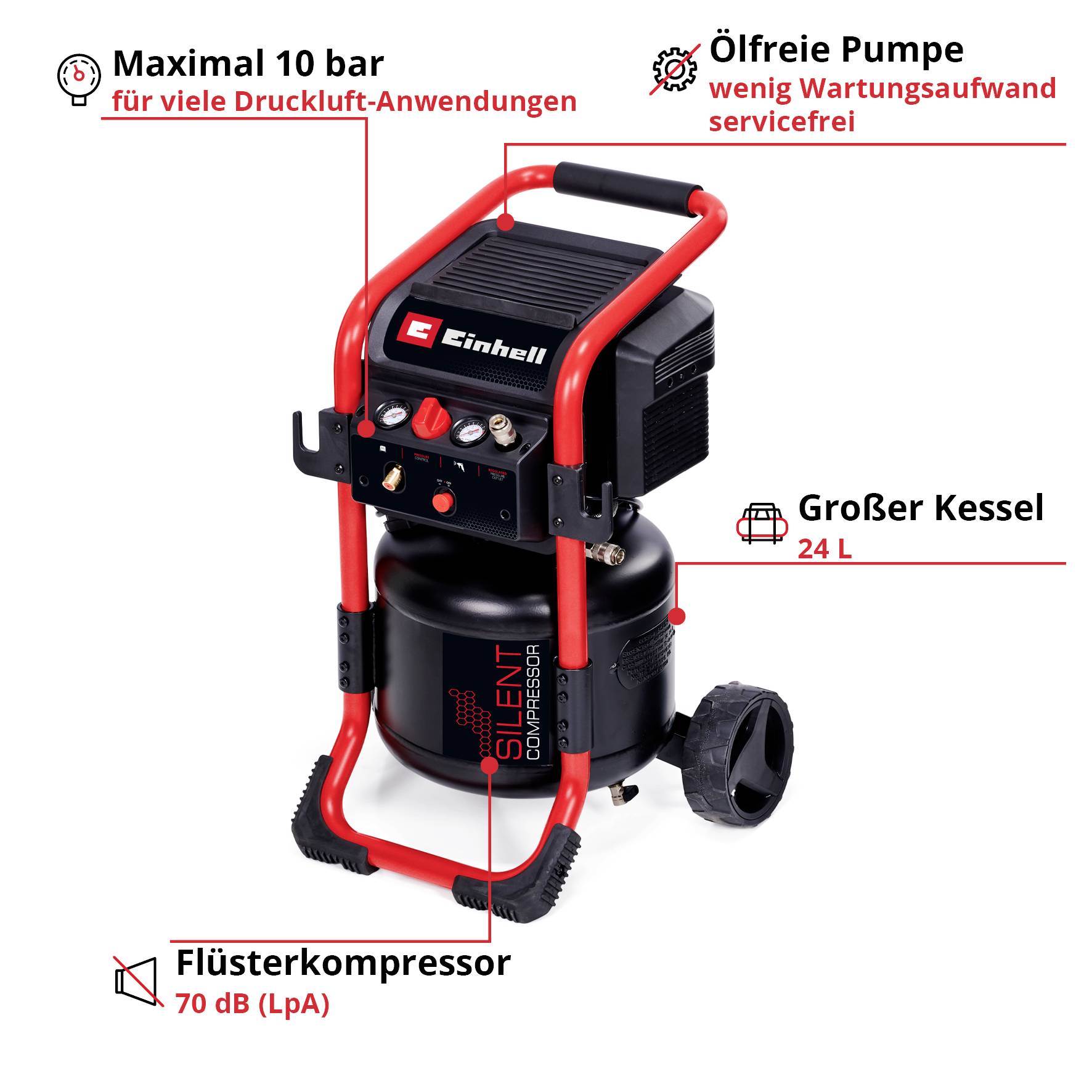 Einhell Druckluft-Kompressor TE-AC 240/24 Silent 24l 10 bar