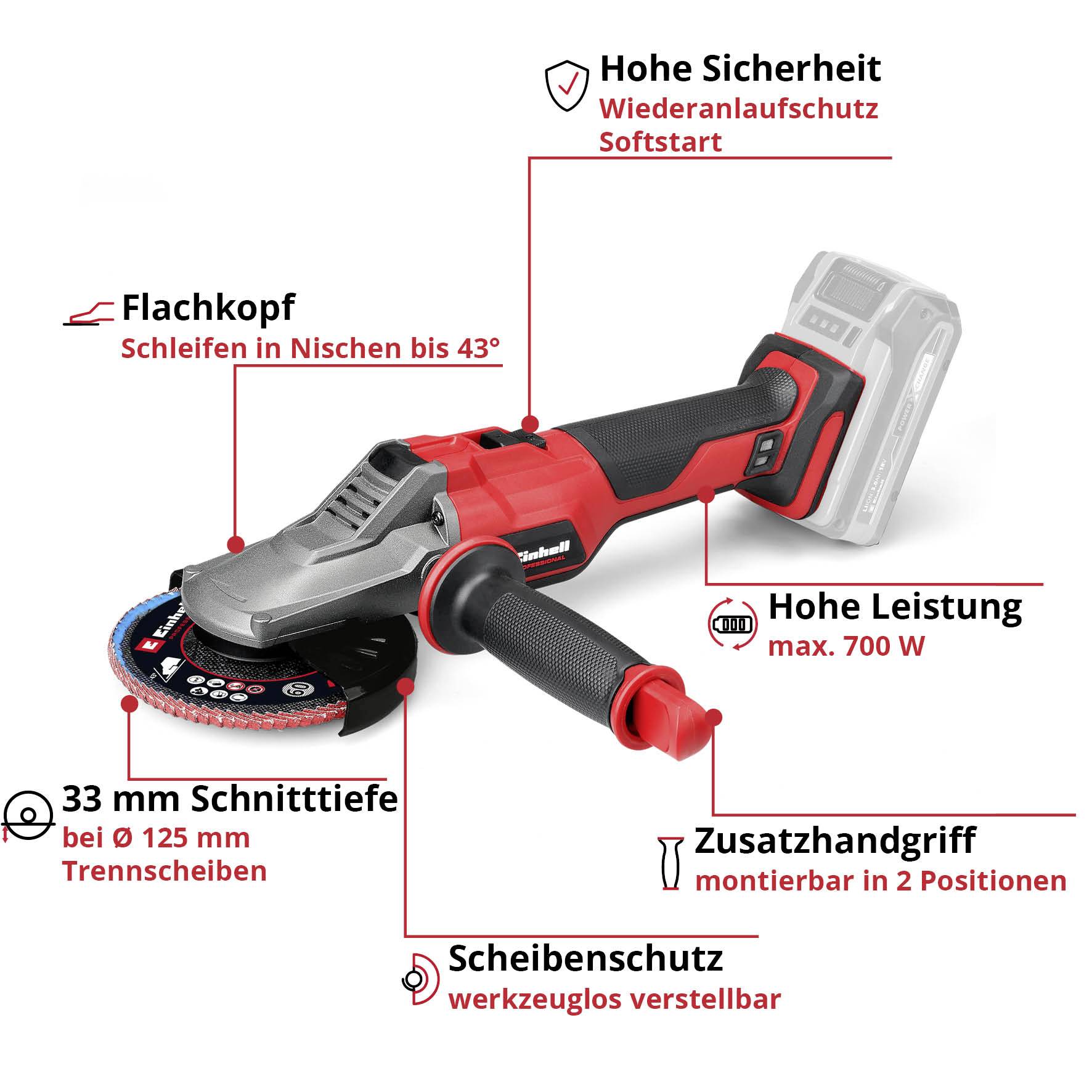 Einhell Professional TP-AG 18/125 F Li BL - Solo Akku-Winkelschleifer 4431175 Akku-Winkelschleifer 125 mm ohne Akku, ohne Ladegerät 700 W 18 V 2.5