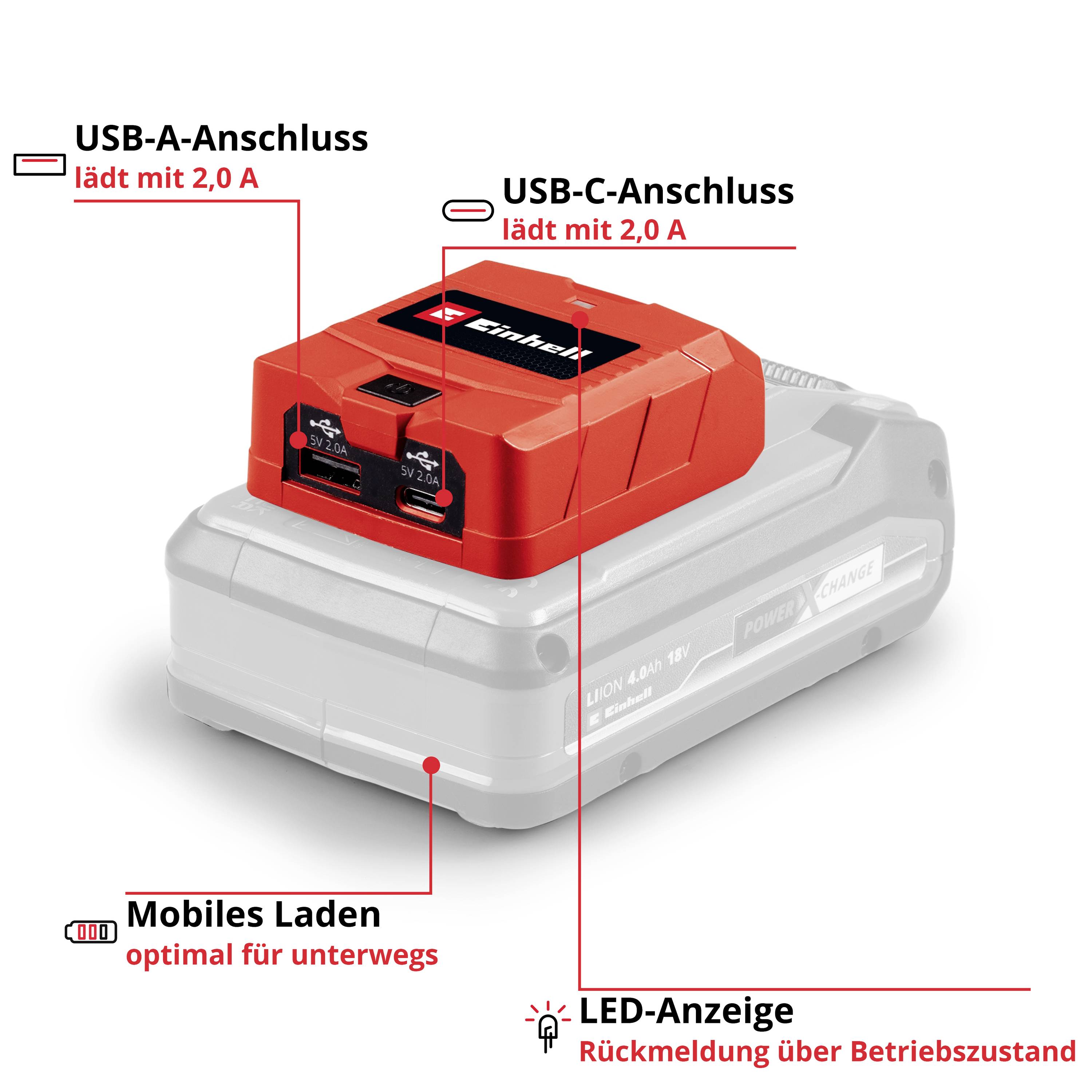 Einhell TC-CP 18 Li USB A/C-Solo 4514148 USB-Adapter