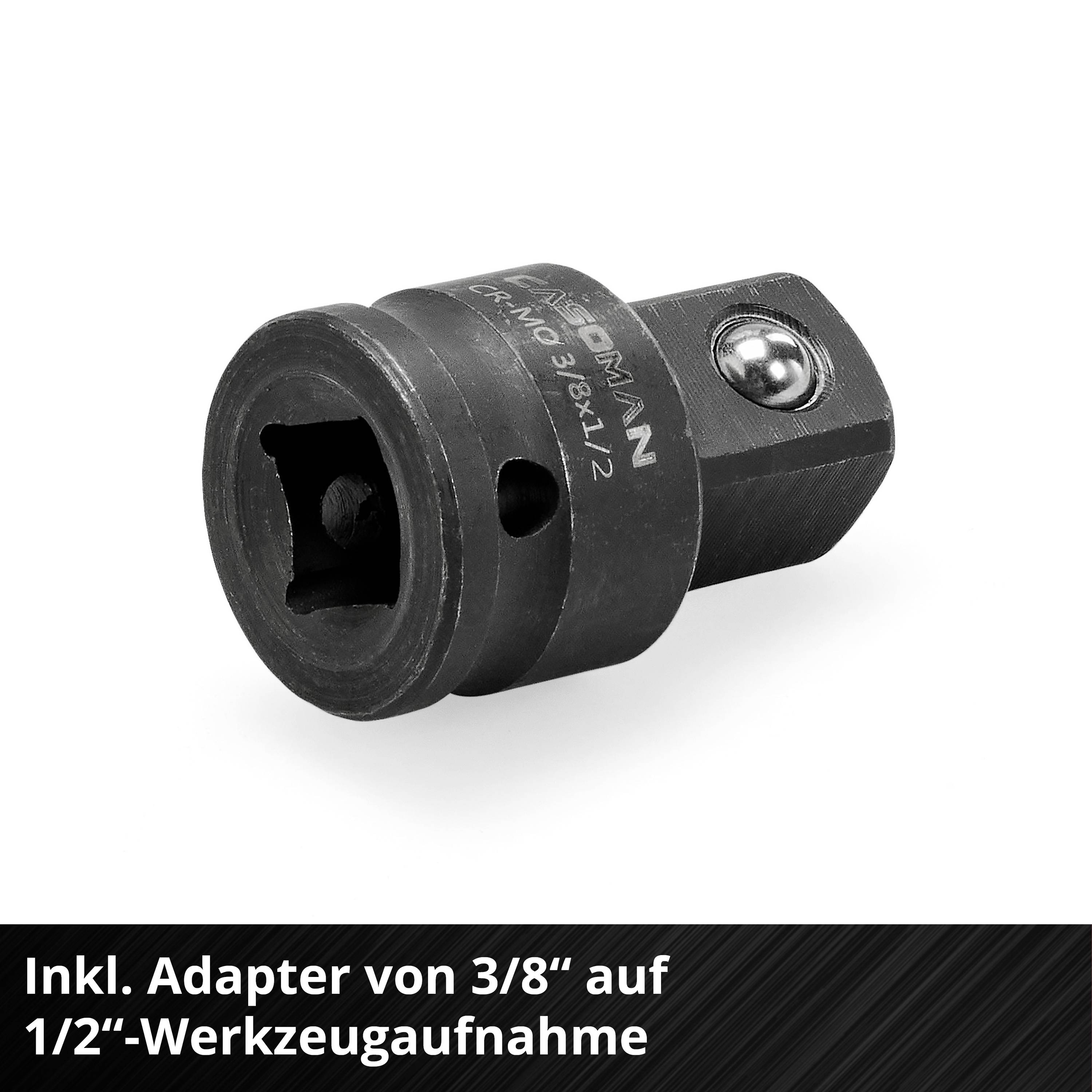 Adapter von 3/8 Zoll auf 1/2 Zoll Werkzeugaufnahme, schwarz, mit Kugelarretierung, geeignet für Werkzeuge und Maschinen.