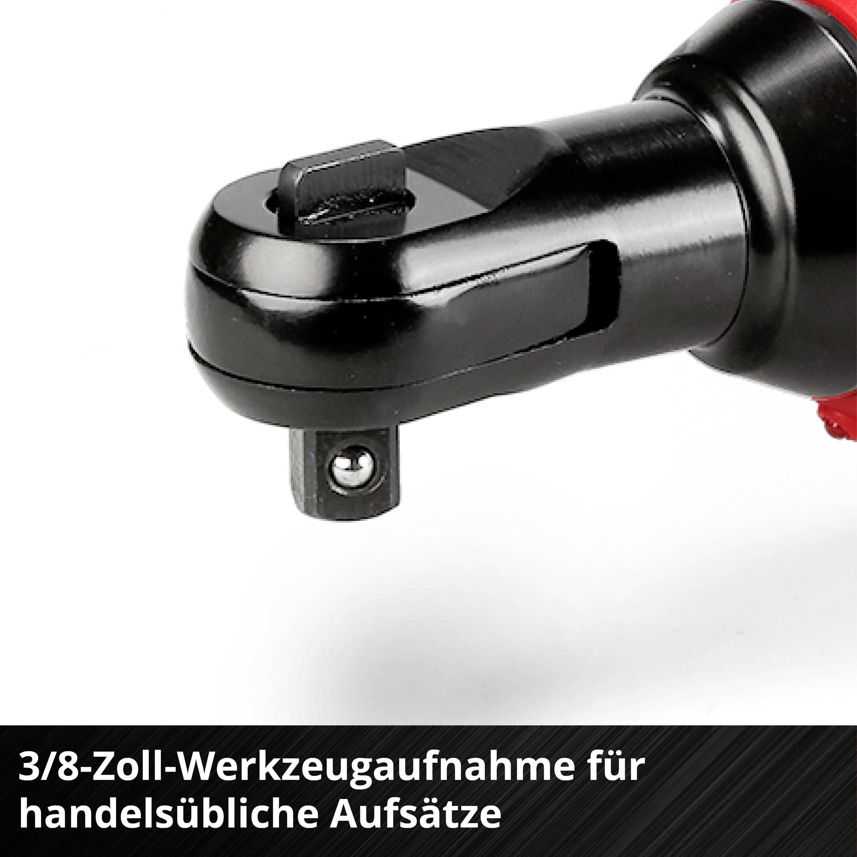 Eine 3/8-Zoll-Werkzeugaufnahme für handelsübliche Aufsätze, präsentiert auf einem neutralen Hintergrund.