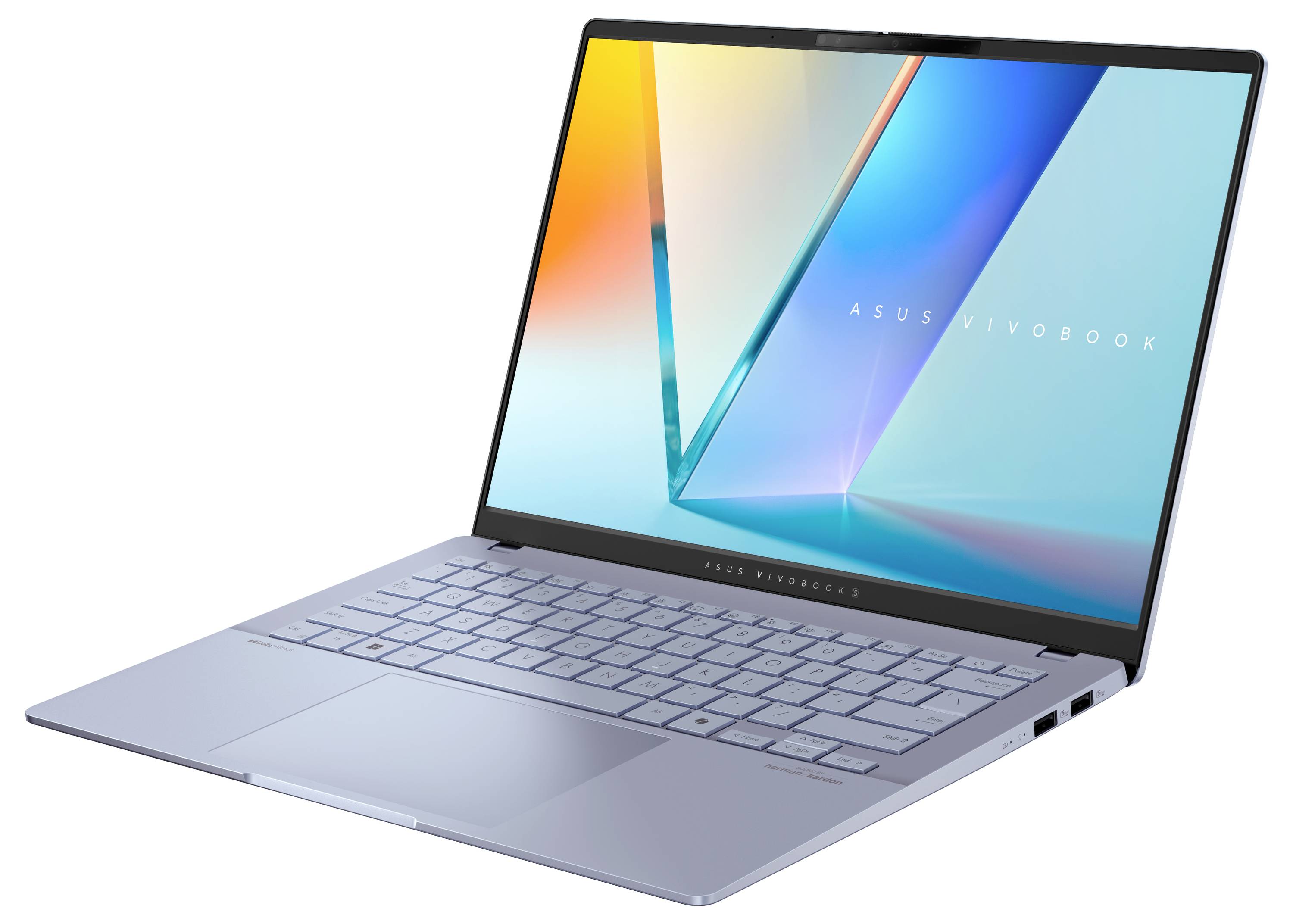 Ein silberner Laptop der Marke ASUS mit offenem Bildschirm, der Grafik zeigt. Tastatur ist sichtbar, Gerät steht aufrecht.