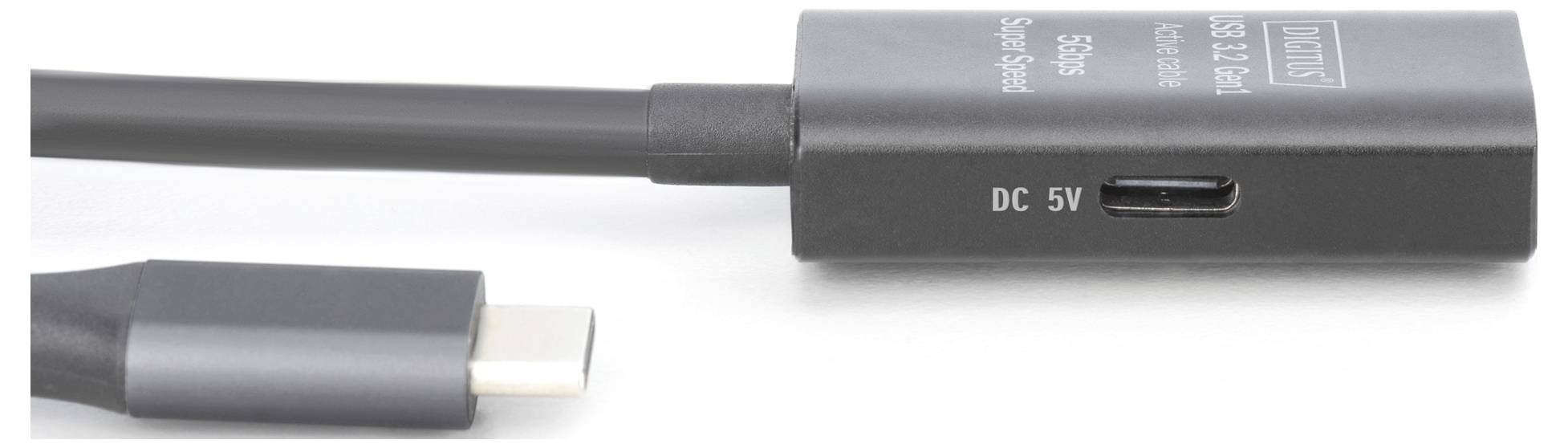 Digitus USB-C® Kabel USB 3.2 Gen1, USB 3.2 Gen1, USB 3.0 USB-C®, USB-C® Buchse, USB-C® Stecker 5.00m Schwarz Aktiv mit