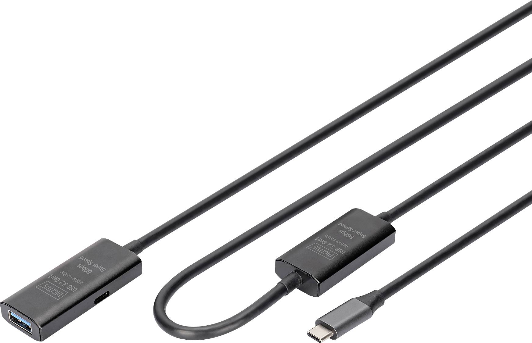 Digitus USB-Kabel USB 3.2 Gen1, USB 3.2 Gen1, USB 3.0 USB-C®, USB-C® Stecker, USB-A Buchse 10.00m Schwarz Aktiv mi