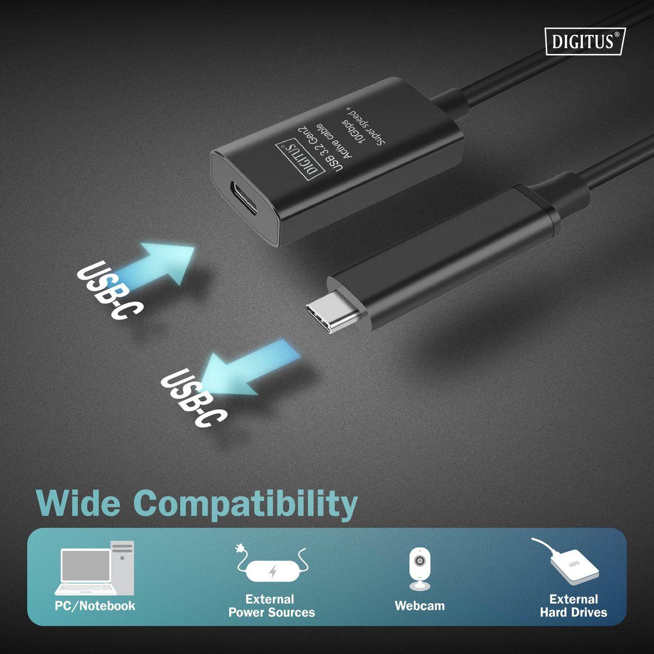Digitus USB-Kabel USB 3.2 Gen2, USB 3.2 Gen2, USB 3.2 Gen1, USB 3.2 Gen1, USB 3.1 Gen2, USB 3.1 Gen1, USB 3.0 USB-C®, USB-C®
