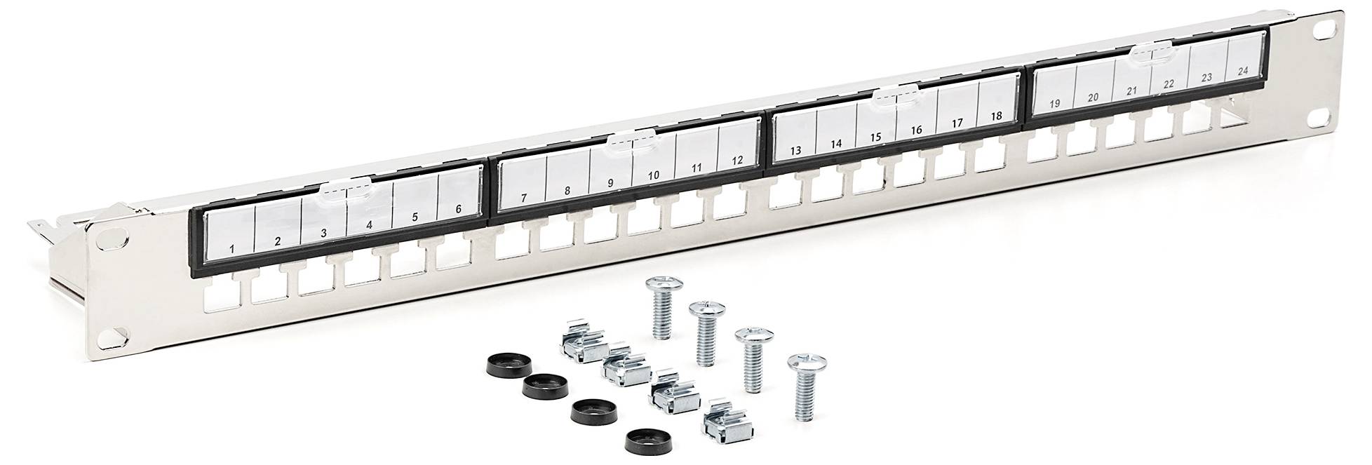 Digitus DN-91411-G 24 Port Patch-Panel 483mm (19") 1 HE Stahl, Verzinkt, Schwarz, Schwarz (RAL 9005), Metall Unbestückt