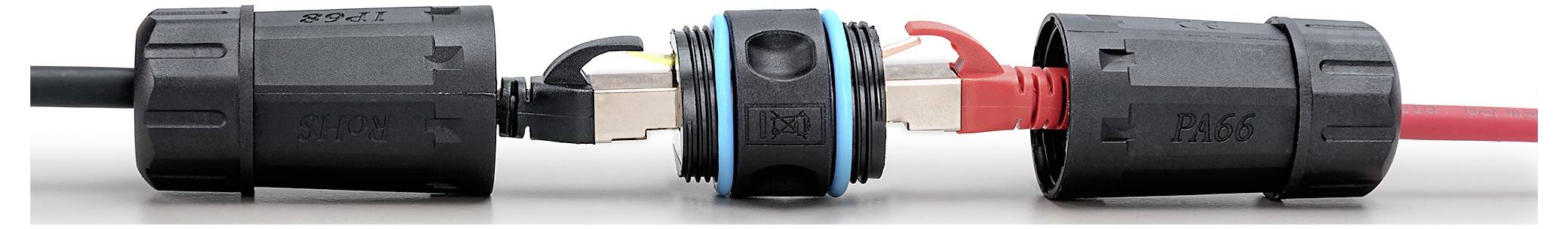 Digitus DN-93905-OD CAT 6A Außenanschluss, Schutzart IP68 RJ45 zu RJ45 Verbindung DN-93905-OD Buchse, RJ45 Gehäuse, RJ45 Steckergehäuse Schwarz,