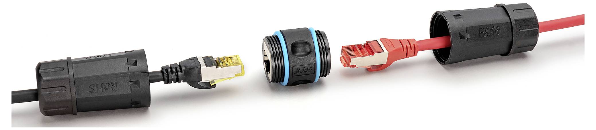 Digitus DN-93905-OD CAT 6A Außenanschluss, Schutzart IP68 RJ45 zu RJ45 Verbindung DN-93905-OD Buchse, RJ45 Gehäuse, RJ45 Steckergehäuse Schwarz,