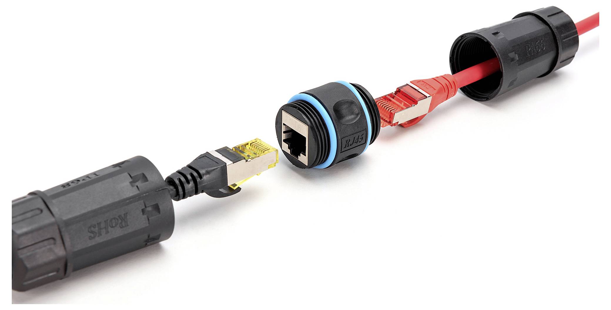 Digitus DN-93905-OD CAT 6A Außenanschluss, Schutzart IP68 RJ45 zu RJ45 Verbindung DN-93905-OD Buchse, RJ45 Gehäuse, RJ45 Steckergehäuse Schwarz,