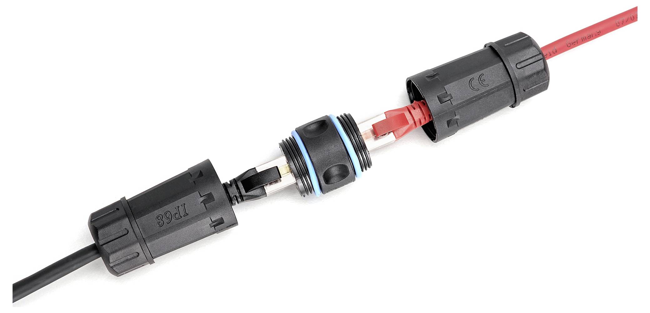 Digitus DN-93905-OD CAT 6A Außenanschluss, Schutzart IP68 RJ45 zu RJ45 Verbindung DN-93905-OD Buchse, RJ45 Gehäuse, RJ45 Steckergehäuse Schwarz,