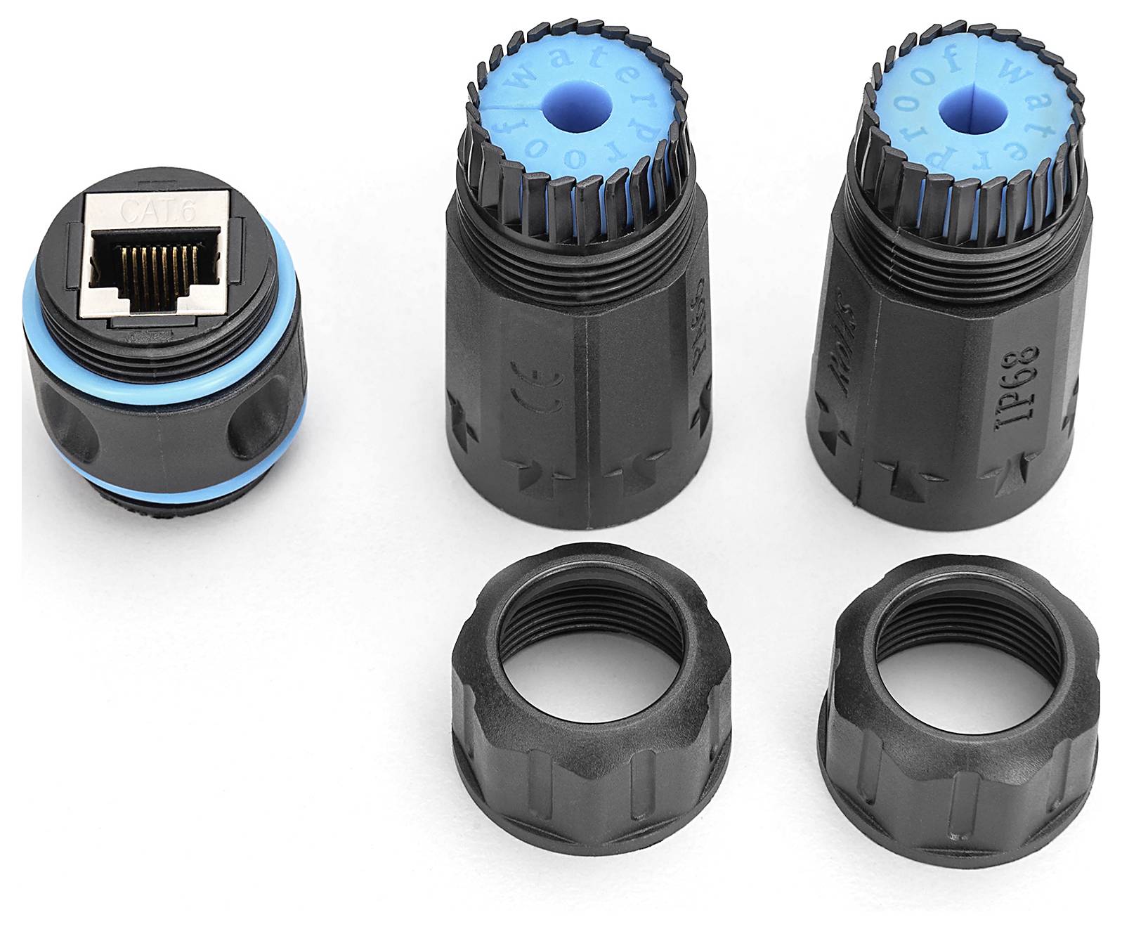 Digitus DN-93905-OD CAT 6A Außenanschluss, Schutzart IP68 RJ45 zu RJ45 Verbindung DN-93905-OD Buchse, RJ45 Gehäuse, RJ45 Steckergehäuse Schwarz,